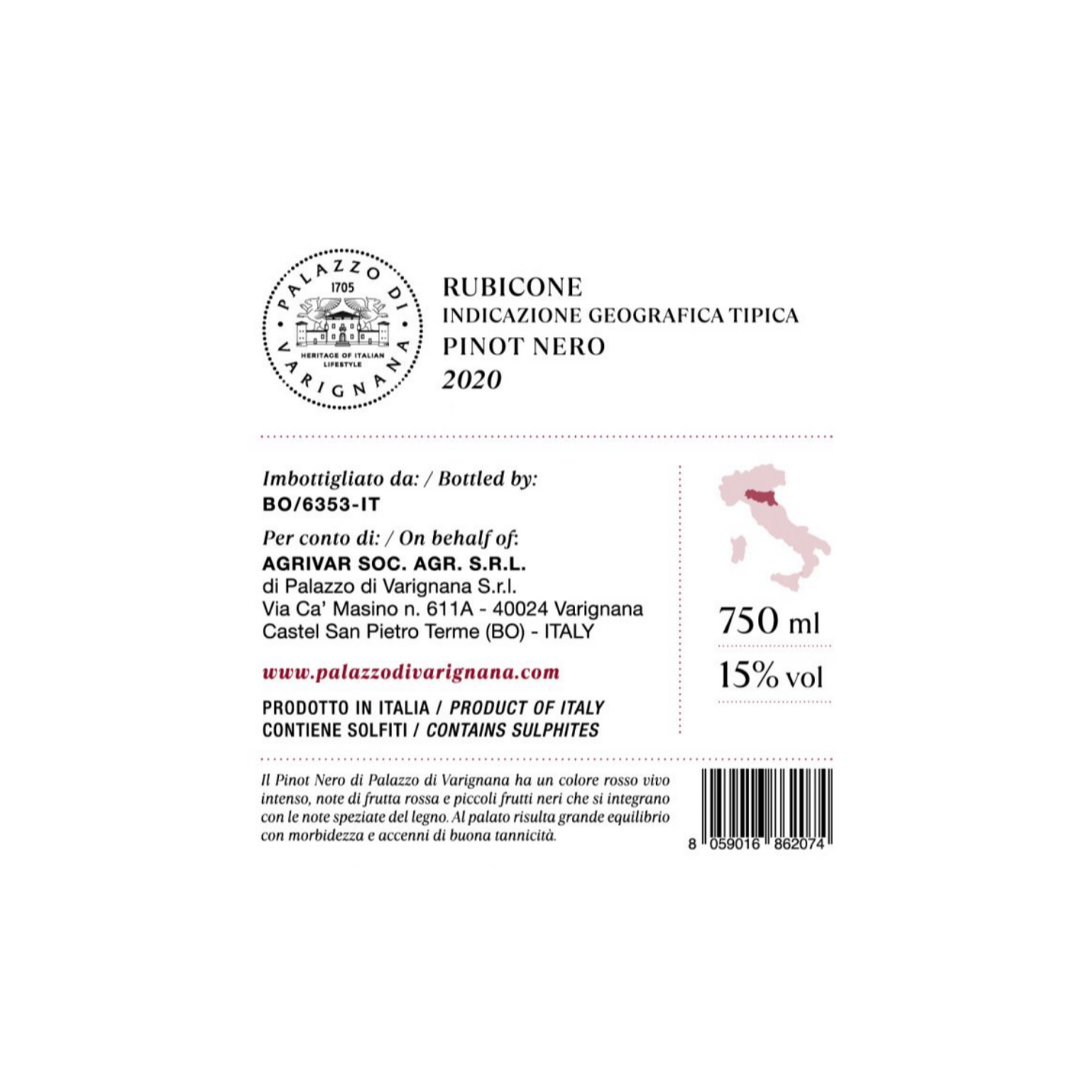 Pinot Nero  Rubicone IGP - Palazzo Di Varignana - 6 x 750ml