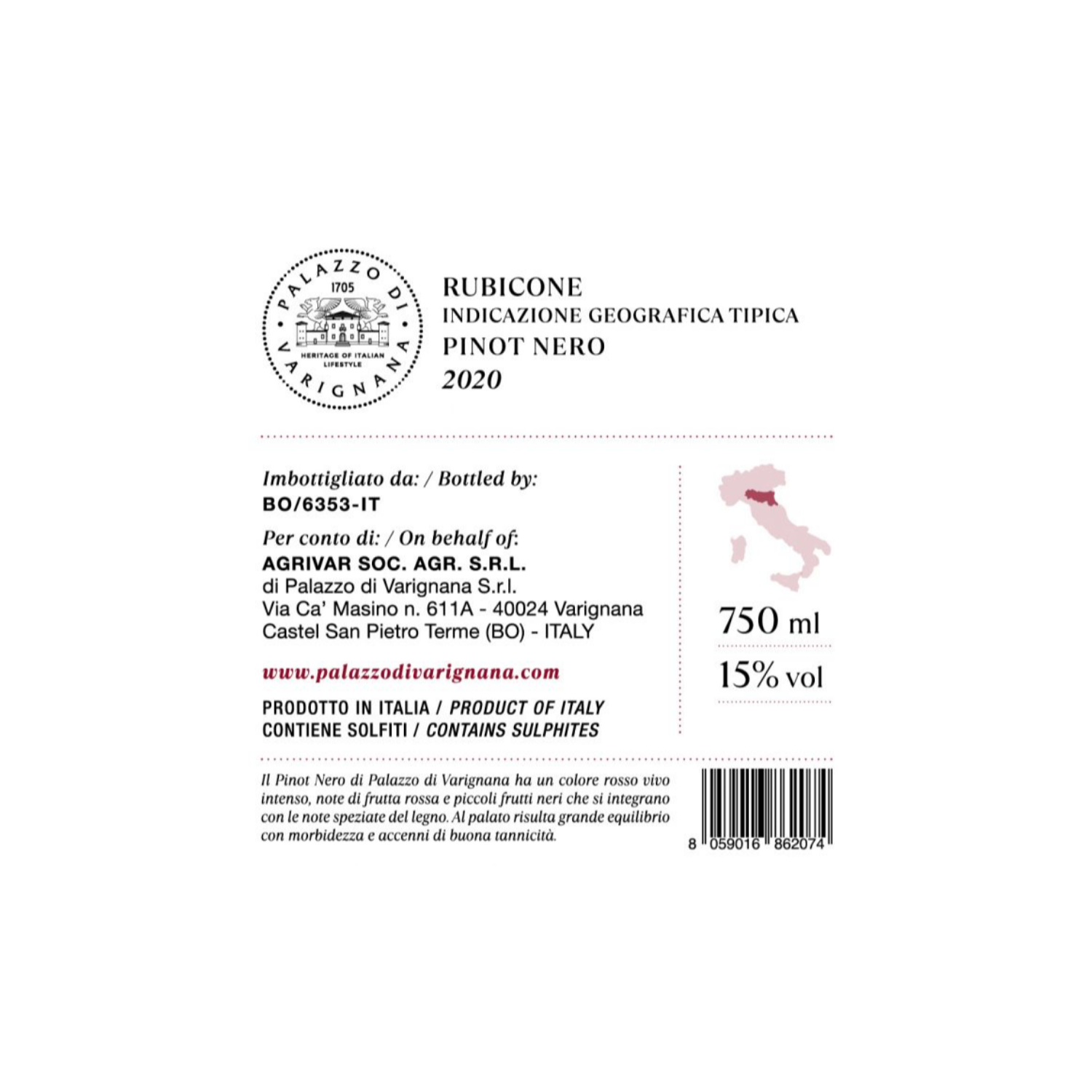 Pinot Nero  Rubicone IGP - Palazzo Di Varignana - 6 x 750ml